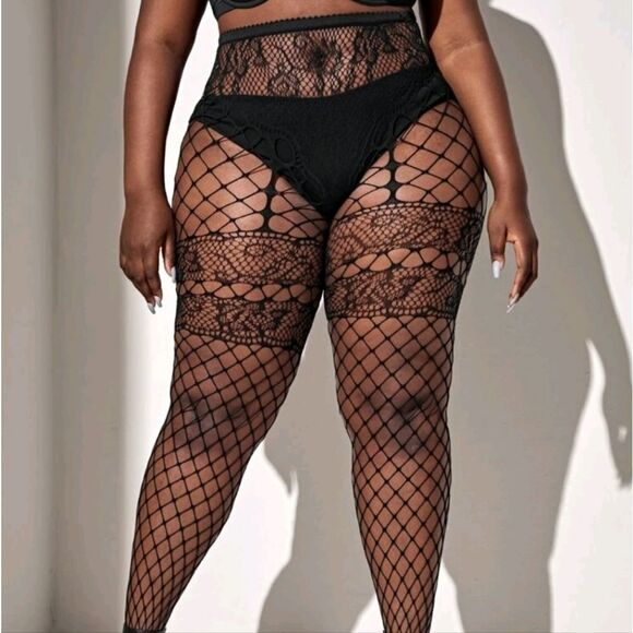 Plus Fishnet Cut-out Tights - Picture 1 of 5